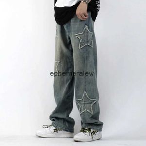Jeans pour hommes 2022 DHSS China-Chic Cinq étoiles Patch Denim Jeans Hommes pour hommes et femmes laver High Street Wear Hiphop Straight Loose Pantsephemeralew