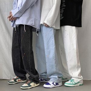 Jeans pour hommes 2022 automne Style laque hommes jambe large pantalon droit automne haute rue pantalon ample