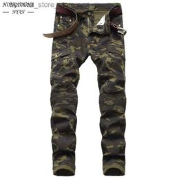 Jeans pour hommes 2022 Mode Militaire Hommes Camouflage Jeans Mâle Slim Tendance Hip Hop Droite Armée Vert Poche Cargo Denim Jeunes Marque Pantalon Q231213