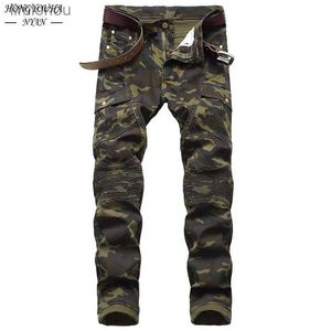 Heren Jeans 2022 Mode Militaire Heren Camouflage Jeans Mannelijke Slanke Trend Hip Hop Straight Legergroen Zak Cargo denim Jeugd Merk BroekL240119