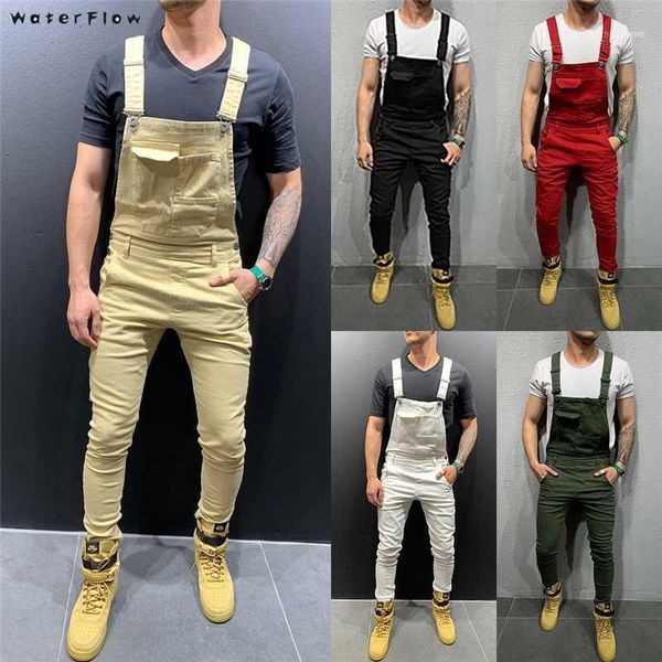 Jeans para hombres 2022 Moda Diseño retro Slim Negro Azul Denim Mono Triturado Algodón Romper Masculino Bib Jean Pants1