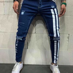 Jeans masculins 2022 Vêtements de rue de la mode Jeans Retro Blue Blue Dommages endommagés Jeans Broken Punk Pants Hip Hop Jeansl2404