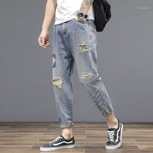 Jeans pour hommes 2022 Mode Streetwear Hommes Bleu Couleur Denim Harem Pantalon Hombre Stripe Épissé Style Japonais Hip Hop Joggers