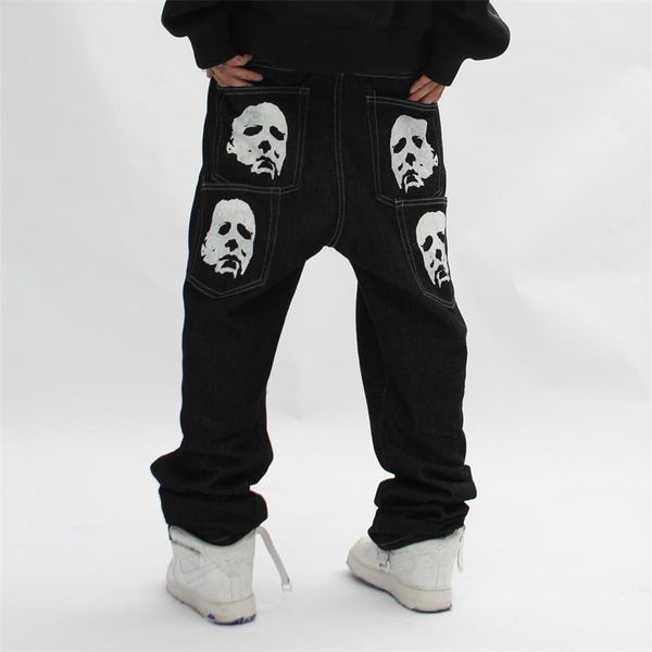 Pantalones vaqueros para hombres 2022 Hip Hop Streetwear Hombres Pantalones de mezclilla Máscara de murciélago Impresión Vintage Punk Harajuku Moda Casual Baggy Pantalones rectos