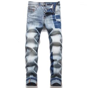 Jeans pour hommes 2022 Italie Hommes Slim Pantalon Zipper Straight Gentleman Bleu clair pour