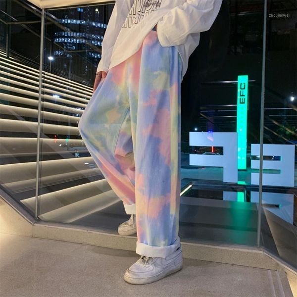 Jeans para hombres 2022 Coreano High Street Mujer Tie-Dye Casual Oversize Hip Hop Flojo Recto Masculino Moda Pantalones de mezclilla