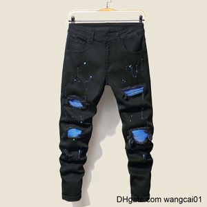 Pantalones vaqueros para hombre 2022, pantalones vaqueros para hombre, pantalones pitillo rasgados, pantalones vaqueros ajustados elásticos, pantalones vaqueros de talla grande Hip Hop negro azul, pantalones vaqueros informales para correr para hombre 0408H23