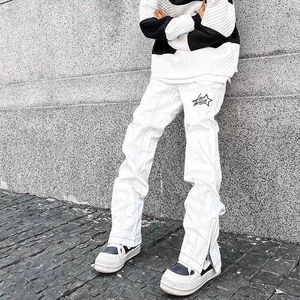 Jeans pour hommes 2022 nouveautés blanc Chic Hip Hop hommes jean droit pantalon luxe cheville fermeture éclair haute rue coréen décontracté lâche Denim pantalon Z0301