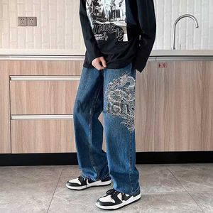 Jeans pour hommes 2022 nouvelle mode Dragon broderie Baggy hommes Jeans droits pantalon Y2K Cloes Hip Hop ample jambe large Denim pantalon Ropa Hombre J230626