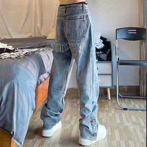 Jeans pour hommes 2022 Nouvelle mode lettre broderie Vintage hommes Baggy Jeans pantalon cheville bouton en détresse Hip Hop Denim pantalon de luxe Pantn T221102