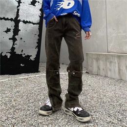 Jeans pour hommes 2022 nouvelle mode Vintage droite hommes Cargo Jeans pantalon cheville fermeture éclair rétro lavé Hip Hop Denim pantalon Y2K vêtements Ropa Hombre Z0301