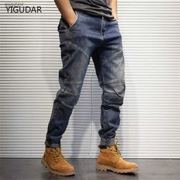 Jeans masculin 2022 Nouveau pantalon de jeans Hip Hop Harem Men Joggers lâches Denim Pantalon de survêtement décontracté Korea Longle Longueur Pantalon Streetwear Male Vêtements WX