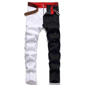 Jeans masculins 2022 New Mens Color Contrast Patchwork Ripped Jeans Men Straight Casual Denim Pantal