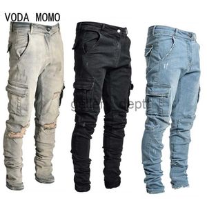 Jeans voor heren 2022 Nieuwste Europese jeans Heren potloodbroek Casual katoenen denim Ripped Distressed Hole Nieuwe modebroek Zijzakken Cargobroek J230922