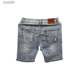 Jeans voor heren 2022 Nostalgische jongens retro denim kort Europees Amerikaans Elastisch Slim Fit Denim met gescheurde gaten Mid-broek Street chic denim shortsL231208
