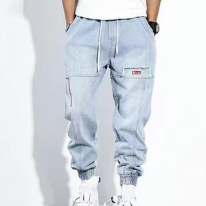 Hommes jean 2022 Streetwear Hip Hop Cargo pantalon hommes couleur unie déchiré taille élastique décontracté étudiant pantalon pour un usage quotidien