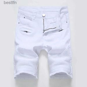 Jeans pour hommes 2022 été nouveaux hommes Denim Shorts vêtements de rue tendance personnalité mince jean court blanc rouge noir marque ClothesL231208