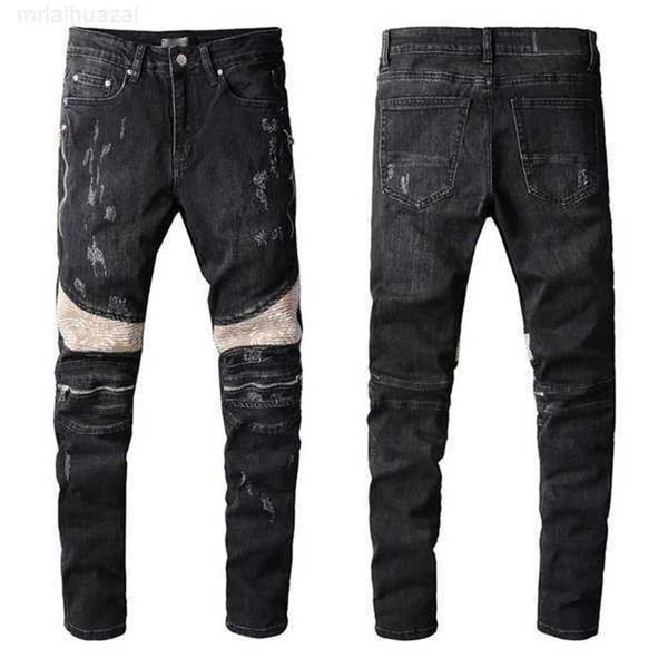 Pantalones vaqueros para hombre 2022ss Nuevo diseñador europeo y americano Hip-hop High Street Fashion Tide Brand Ciclismo Motocicleta Lavado Parche Carta Pantalones de camuflaje sueltos