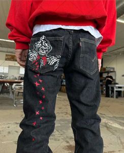 Jeans pour hommes 2023 American Gothic Rock Devil Imprimé Jeans Hommes Y2K High Street Hip Hop Harajuku Casual Lâche Droite Pantalon Large Femmeyolq