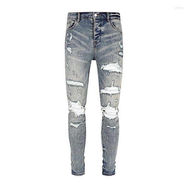 Jeans masculinos 2023 Llegada Moda de la calle Men Azules Blancos Blancos Patios de mezclilla delgada