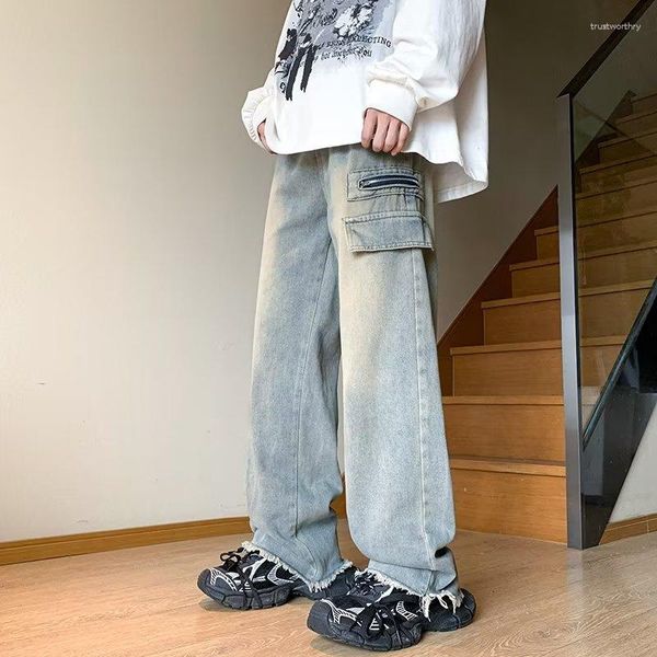 Jeans pour hommes 2023 automne Cargo pantalon Streetwear Patchwork jambe large Harajuku décontracté vadrouille Denim hommes vêtements Y2K