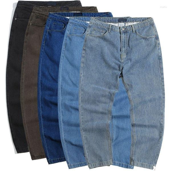 Jeans pour hommes 2023 automne collège Style bleu sauvage lavage hommes décontracté ample couleur unie mâle plus grande taille 44