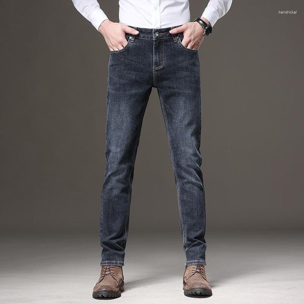 Pantalones vaqueros para hombre, otoño 2023, color claro, ajustados, elásticos, moda de negocios, pantalones vaqueros ajustados, pantalones de marca masculina en 4 colores