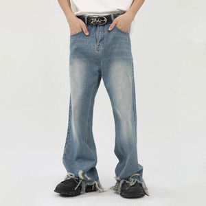 Jeans pour hommes 2023 automne hommes rétro décontracté Jean élégant à la mode luxe Gentleman Denim pantalon droit ample frangé large jambe pantalon