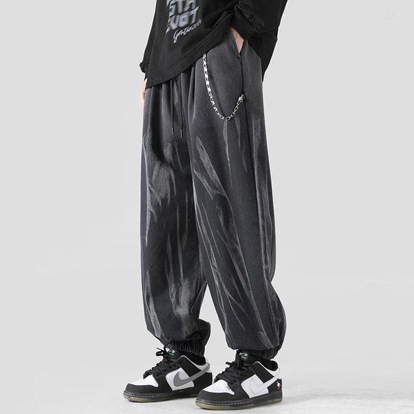 Pantalones vaqueros para hombre, moda de otoño 2023, ropa de calle negra para hombre, pantalones holgados de tiro bajo con estampado de Corea para hombre, pantalones vaqueros rectos de Hip Hop