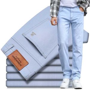 Jeans masculins 2023 automne news mens ciel bleu slim stretch jeans classique mode pantalon denim décontracté pantalon masculin pantalon y240507