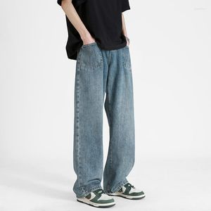 Jeans pour hommes 2023 automne Simple décontracté hommes mode coréenne poche avant ample droite large jambe pantalon mâle marque vêtements bleu clair