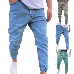 Jeans masculin 2023 Automne Slim Fit Mens Couleur solide COST CONCUTHER TAILLE ÉLASTIQUE CONTRALLES STREET COSTING JOGGGING DENIM PANTAL Q240427