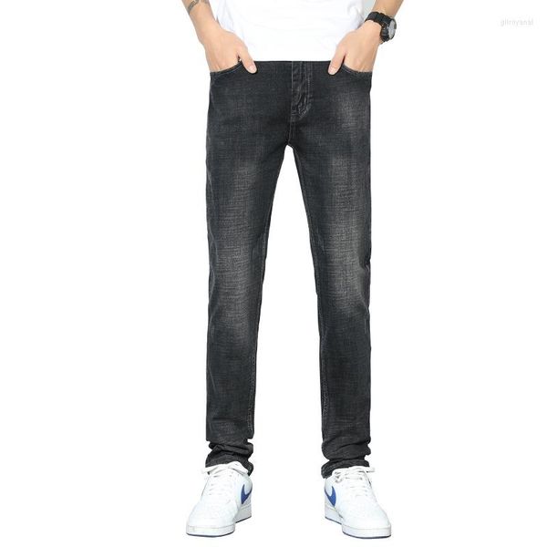 Jeans pour hommes 2023 automne Sprint mi-hauteur droite maigre conique pantalon mince tendance coréenne jeunesse décontracté bleu noir