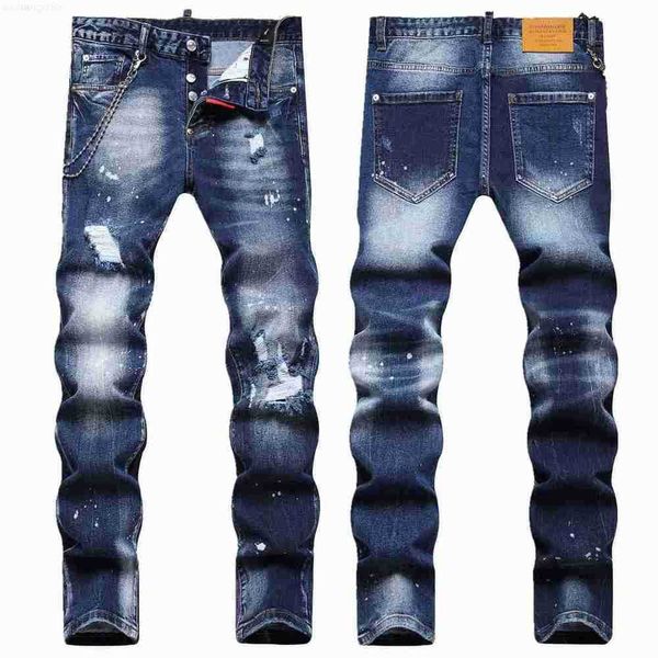 Jeans para hombres 2023 Otoño Calle Jeans desgastados para hombres Moda Etiqueta colgante Tela Slim Fit Pies pequeños Mediados de cintura Pantalón Tendencia