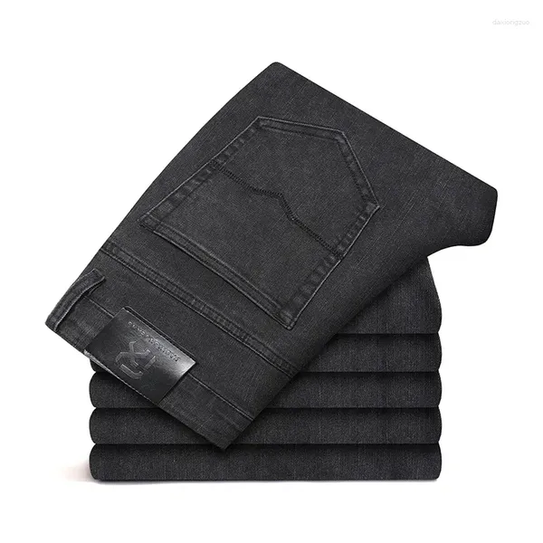 Jeans para hombres 2023 Otoño Stretch Regular Fit Moda de negocios Gris oscuro Pantalones de mezclilla delgados Pantalones de marca de estilo clásico masculino