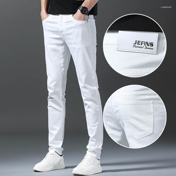 Jeans pour hommes 2023 automne blanc droit mince couleur unie décontracté Denim pantalon classique mâle marque vêtements pantalons
