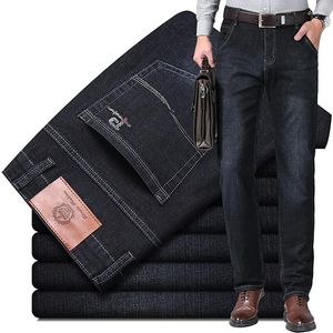 Jeans pour hommes 2023 automne hiver affaires droite ample décontracté Stretch Denim pantalon mâle noir classique marque pantalon