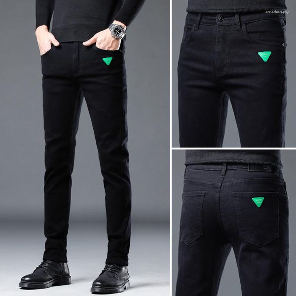 Jeans pour hommes 2023 automne hiver Design Slim Fit Stretch noir vert Logo mode décontracté Denim pantalon bon coton pantalon mâle