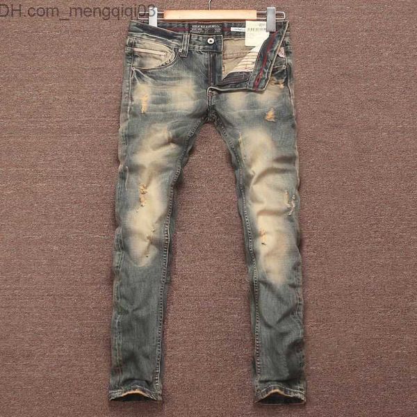 Jeans masculin 2023 Automne / hiver Nouveau pantalon de couleur solide avant Vintage Vintage pour le confort décontracté jeans Stretch de haute qualité Z230814