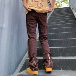 Jeans pour hommes 2023 Back Zipper Vintage Brown Straight Men Pants Y2K Vêtement Hip Hop Coton Long Pantalon 230629