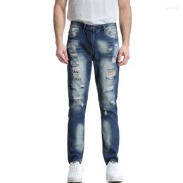 Jeans Masculino 2023 Marca Moda Masculina Masculina Negócios Casual Stretch Slim Personalidade Buraco Masculino Clássico Calças Denim