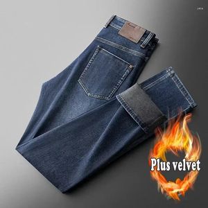 Jeans para hombres 2023 Marca para hombre Otoño e invierno Pantalones de lavado engrosados Pantalones de hombre de negocios Casual Pantalones rectos de algodón Demin Masculino