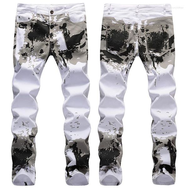 Jeans pour hommes 2023 Casual Hommes Coton Élastique Slim Skinny Blanc Camouflage Impression Mâle Mince Denim Pantalon Vaqueros Hombre