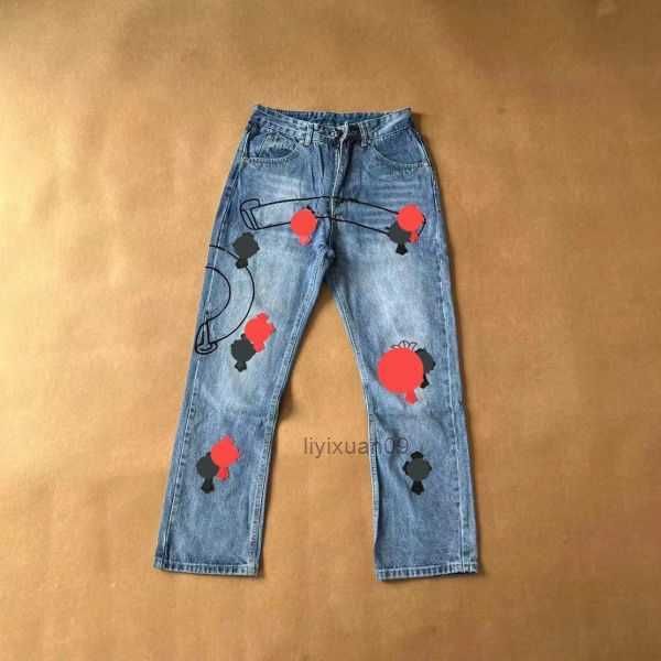 Jeans pour hommes 2023 CH pour femmes hommes font vieux pantalons lavés pantalons droits coeur lettre imprime femme homme décontracté style long bas LR3j Rxgl JG3V