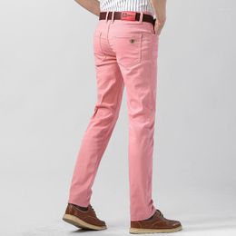 Heren Jeans 2023 Klassieke Stijl Zakelijke Mode Roze Rood Geel Stretch Slim Fit Rechte Denim Broek Mannelijke Merk Broek