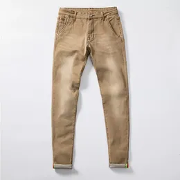 Heren jeans 2023 kleur mannen rekken mager mode casual slanke spoed denim broek mannelijk grijs zwart kaki witte broek merk