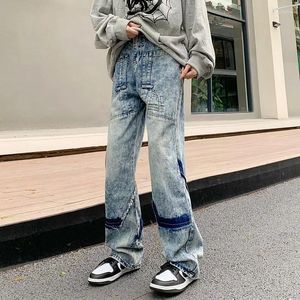 Jeans pour hommes 2023 Cyber Y2K Fashion Old Baggy Pantalon empilé pour hommes Vêtements lavés bleu droit luxe denim pantalon pantalon homme