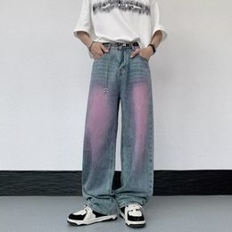 Jeans da uomo 2023 Cyber Y2K Moda Viola Pittura Pantaloni larghi per uomo Abbigliamento Donna dritta Pantaloni a gamba larga in denim Vetements Homme 230909