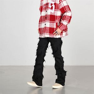 Pantalones vaqueros para Hombre 2023, ropa informal oscura con flecos, pantalones negros de Hip Hop para Hombre, Ropa Y2K, pantalones largos rectos de algodón Grunge, Ropa para Hombre