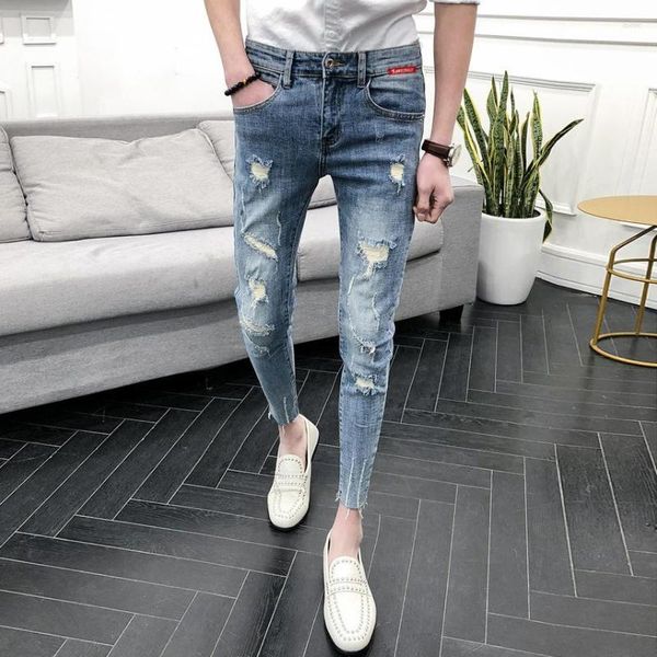 Jeans pour hommes 2023 Denim hommes Style coréen jeunes styliste pantalons gars trous déchirés personnalité à la mode pieds minces cheville longueur